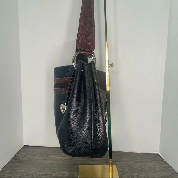 Brighton Brown/Black Hobo Leather Shoulder Bag Silver Heart Charm  Purse - Picture 6 of 15
